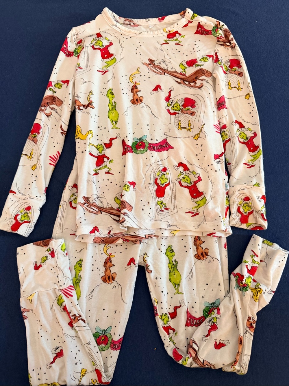 Posh Peanut White Grinch Holiday Pajama Set - Red & Green Accents